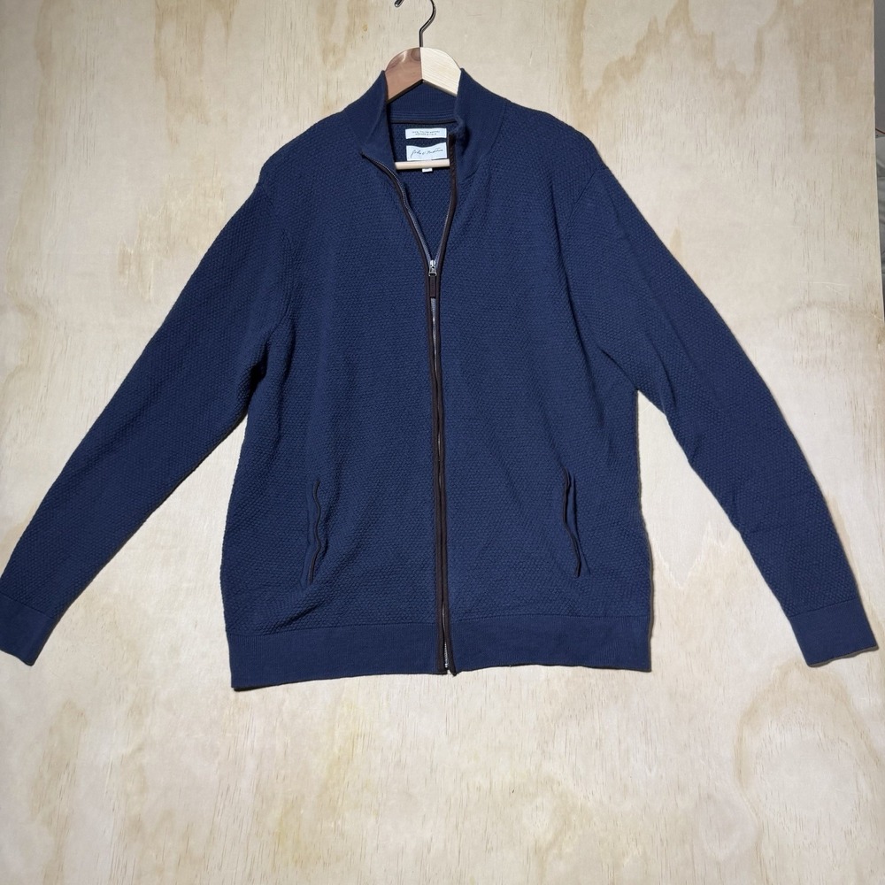 John W Nordstrom Merino Wool Full Zip Sweater Jacket Blue XL Italian Merino
